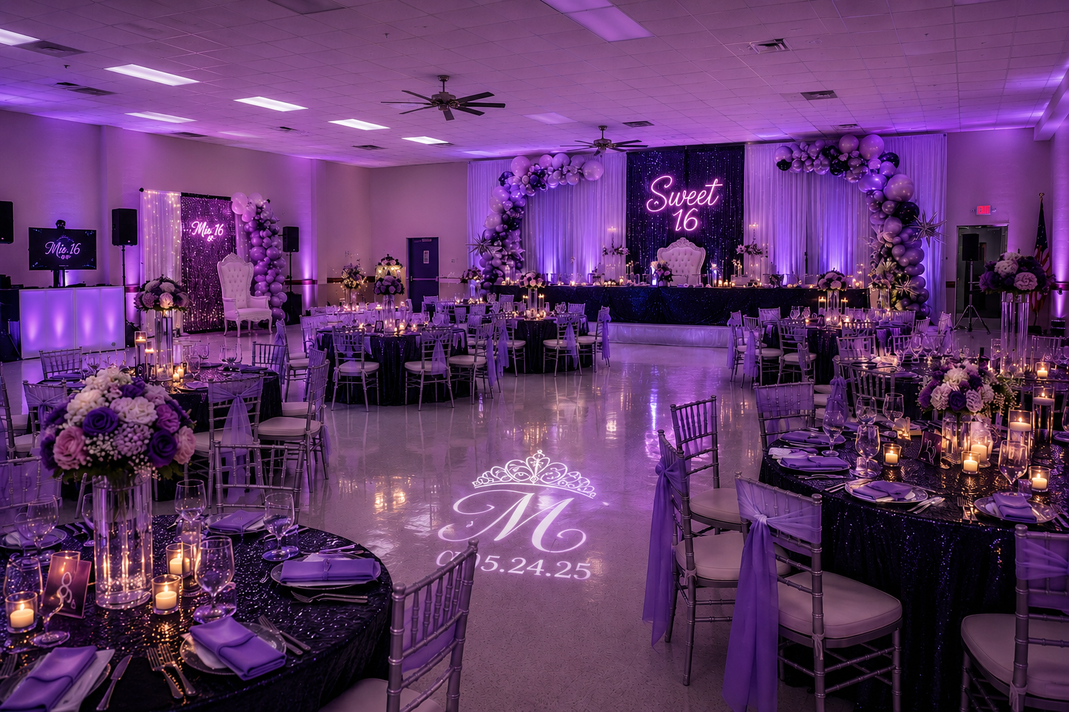 Sweet 16s setup at The Pillars